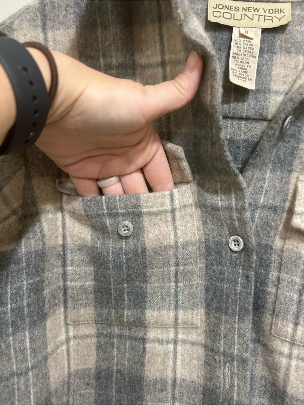 Jones New York Country 90% Wool Plaid Shacket Shirt Jacket Size 8 - Picture 3 of 8
